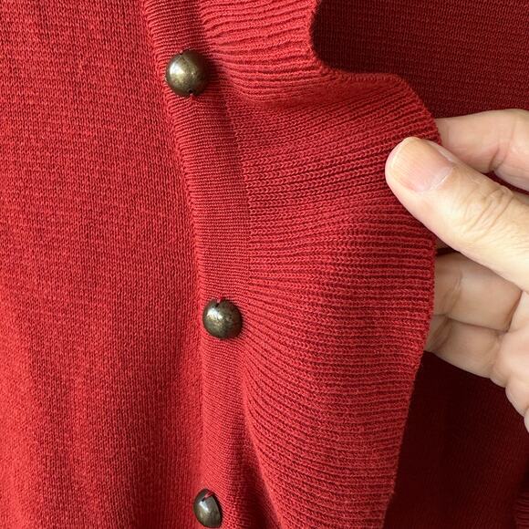 Chico’s Rust Ruffle Cardigan Sweater M Soft Cottagecore Feminine Fall Layer - Picture 3 of 7